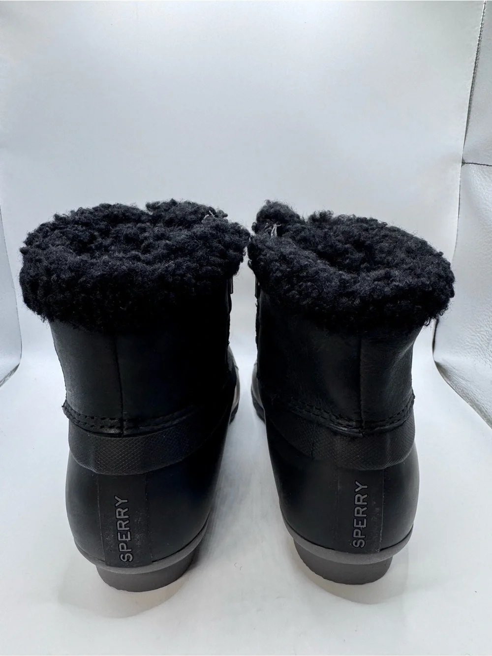 Sperry Black Lace-Up Faux Shearling Rain Boot